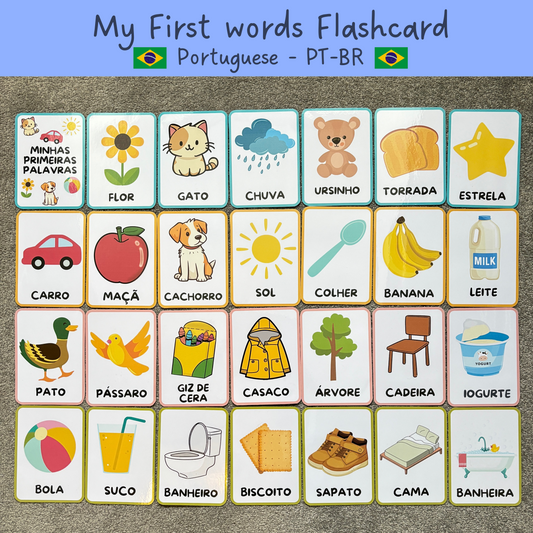 PT-BR | My first word Flashcards (Portuguese), Preschool Toddler Learning resource, learning words cards, vocabulary flashcards