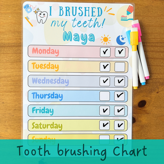 Tooth Brushing Chart, Fun Dental Hygiene Tracker - Teeth Cleaning Reward System - Brush Chart for Children - Dental Care Schedule