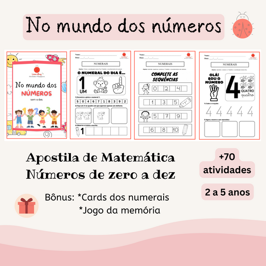 No mundo dos Números 0 A 10  (2-5 anos) - 70+ Atividades + Conteúdo Bônus - Arquivo digital